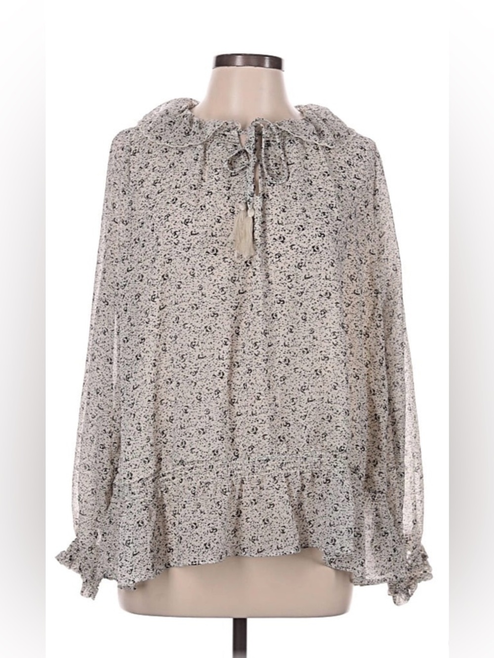 Universal Thread Cream Floral Tie-Front Ruffle Blouse